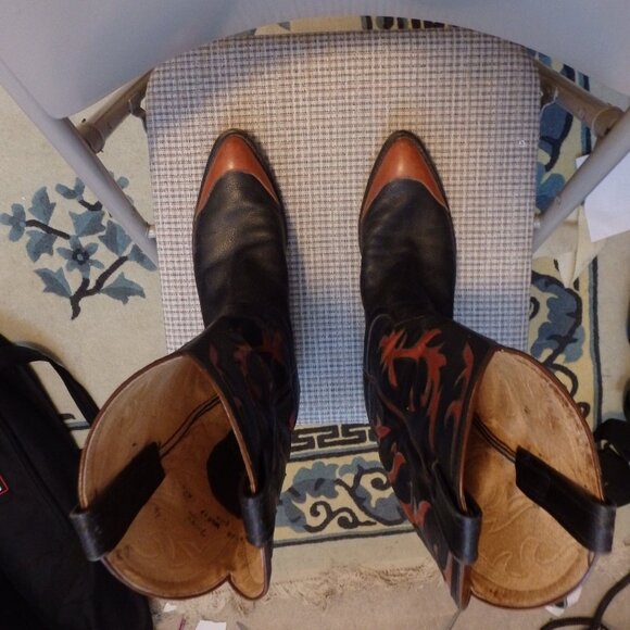 TONY LAMA All Leather black and orange Cowboy Western Boots EUC 8 1/2 D 8.5 D - Picture 4 of 5